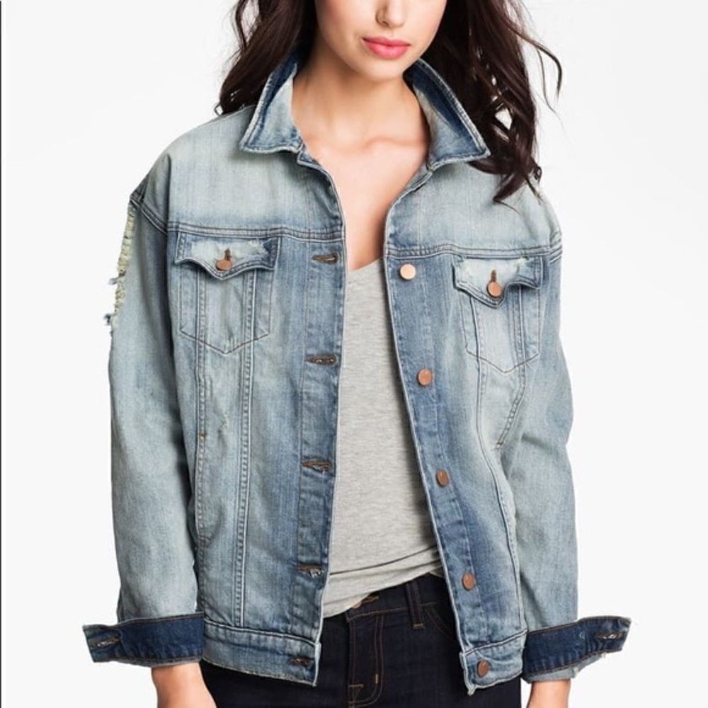 J Brand Distressed Denim Jacket Oversized Wasted